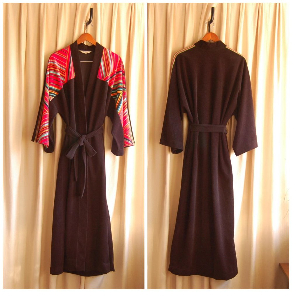 🌈 AWESOME ROBE! Vintage Technicolor Sleeve Dressing Gown 🌈 - Picture 4 of 6